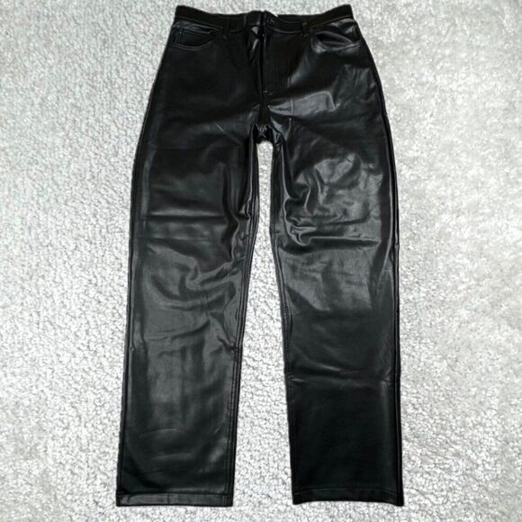 Abercrombie & Fitch Vegan Leather 90's Straight Ultra HR Pant 33X30 NEW - Picture 2 of 11
